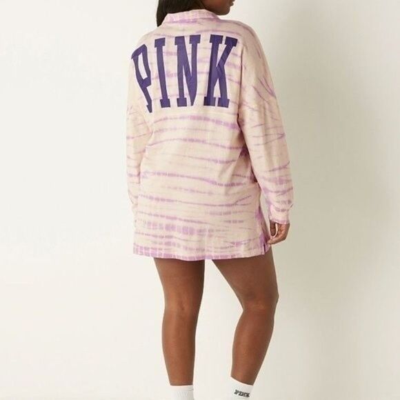 NWT VICTORIA'S SECRET PINK TIE DYE LONG SLEEVE VARSITY POLO T-SHIRT DRESS XXL - Picture 3 of 13